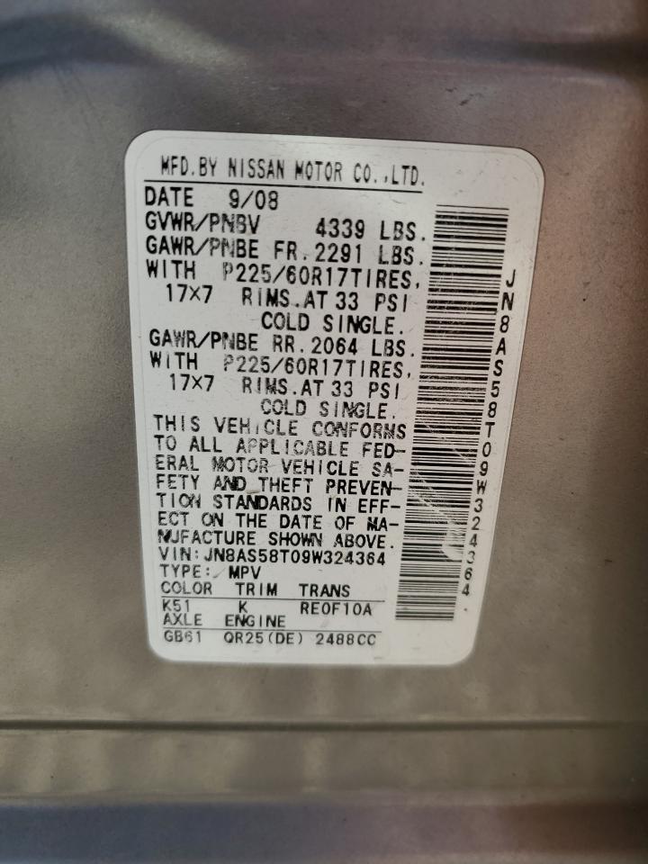 JN8AS58T09W324364 2009 Nissan Rogue S