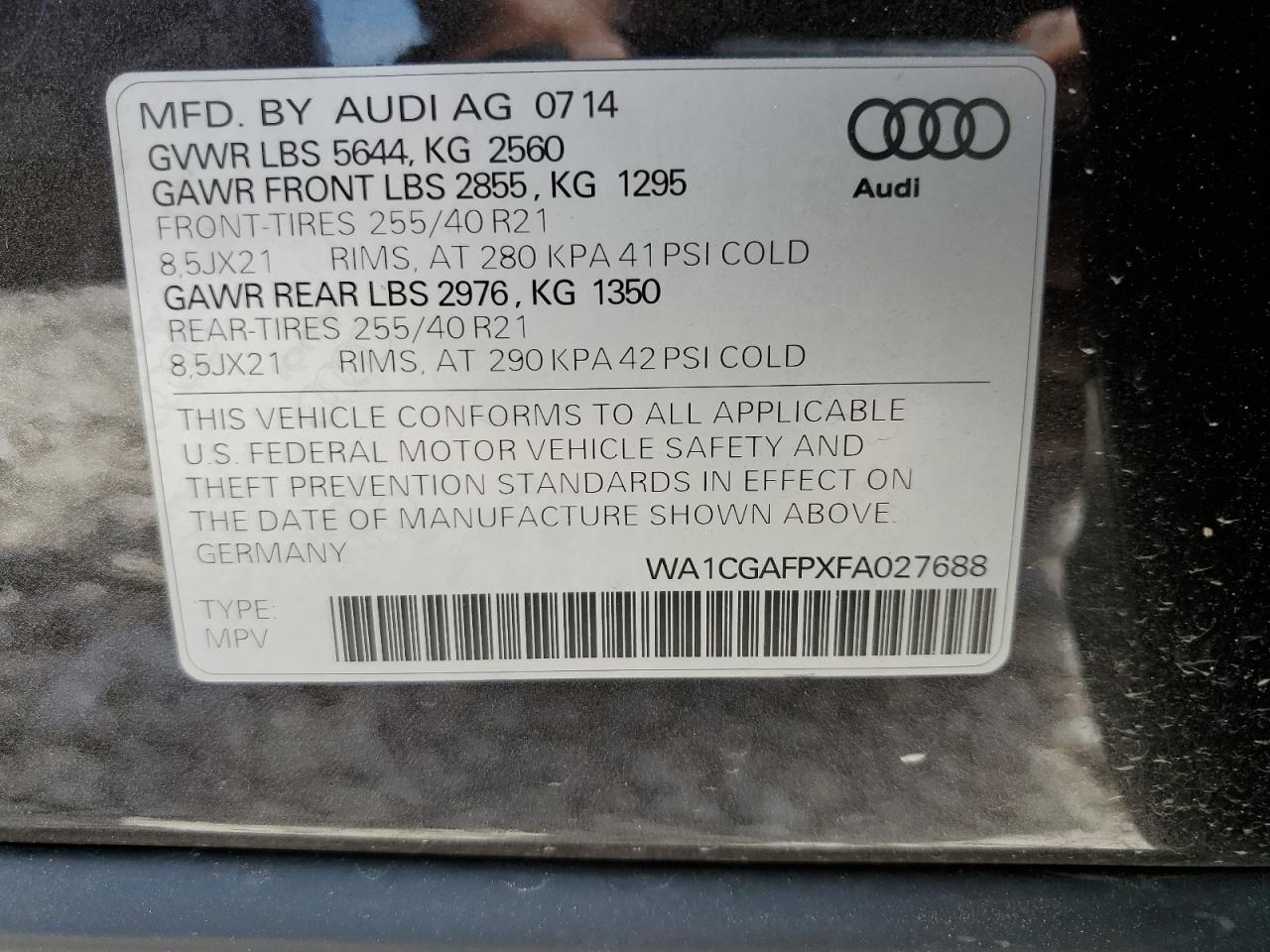 WA1CGAFPXFA027688 2015 Audi Sq5 Premium Plus