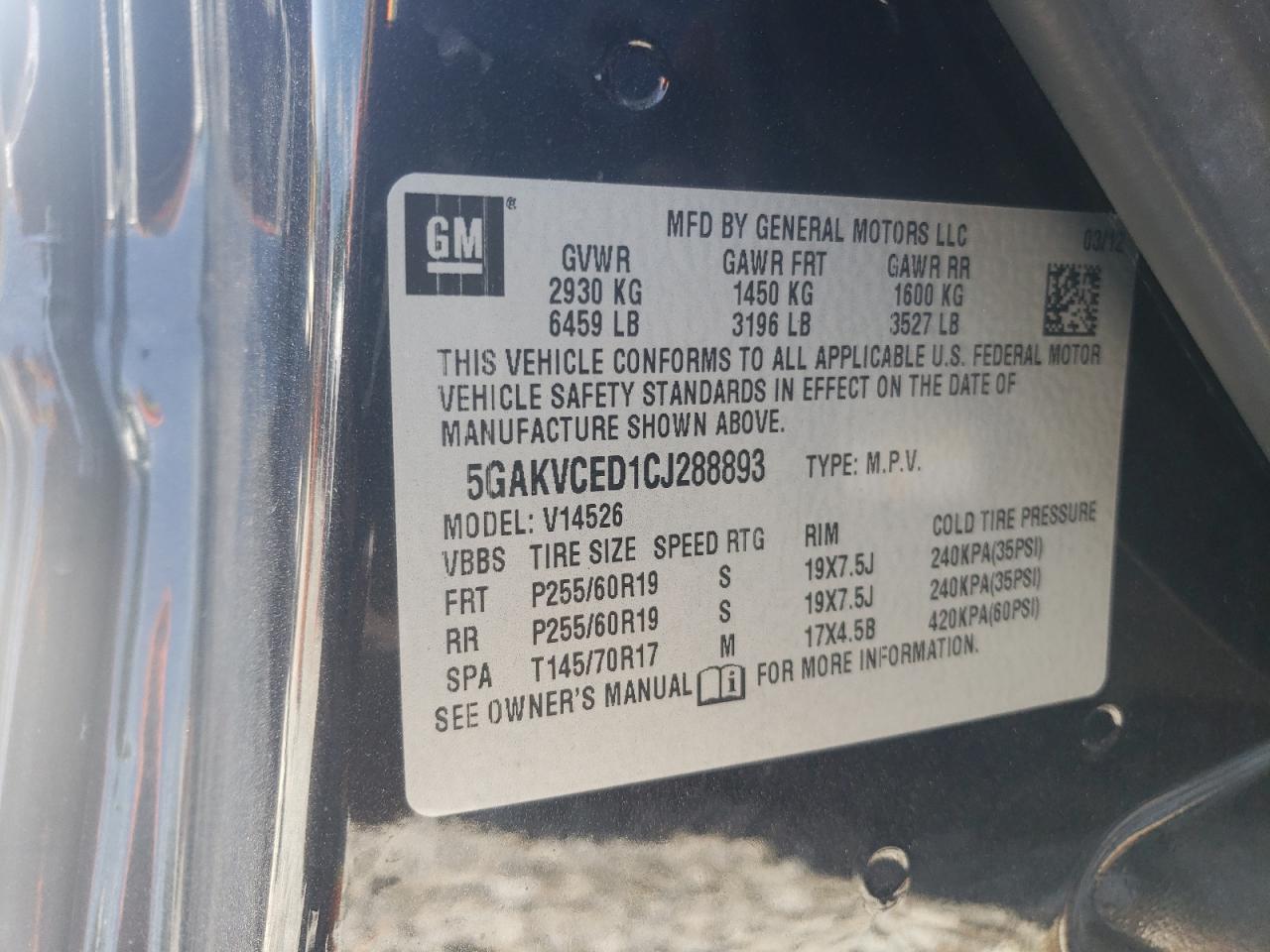 5GAKVCED1CJ288893 2012 Buick Enclave