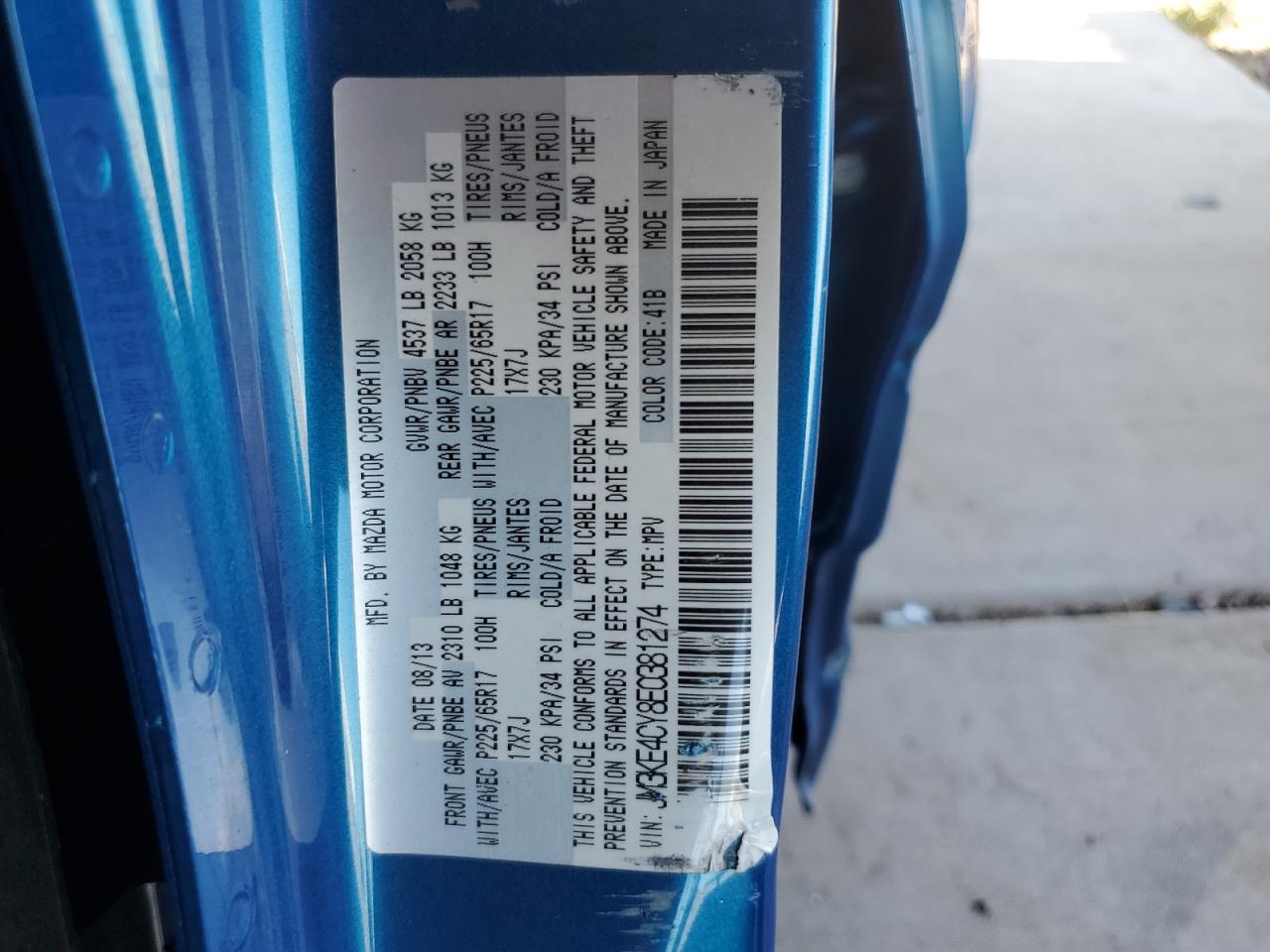 JM3KE4CY8E0381274 2014 Mazda Cx-5 Touring