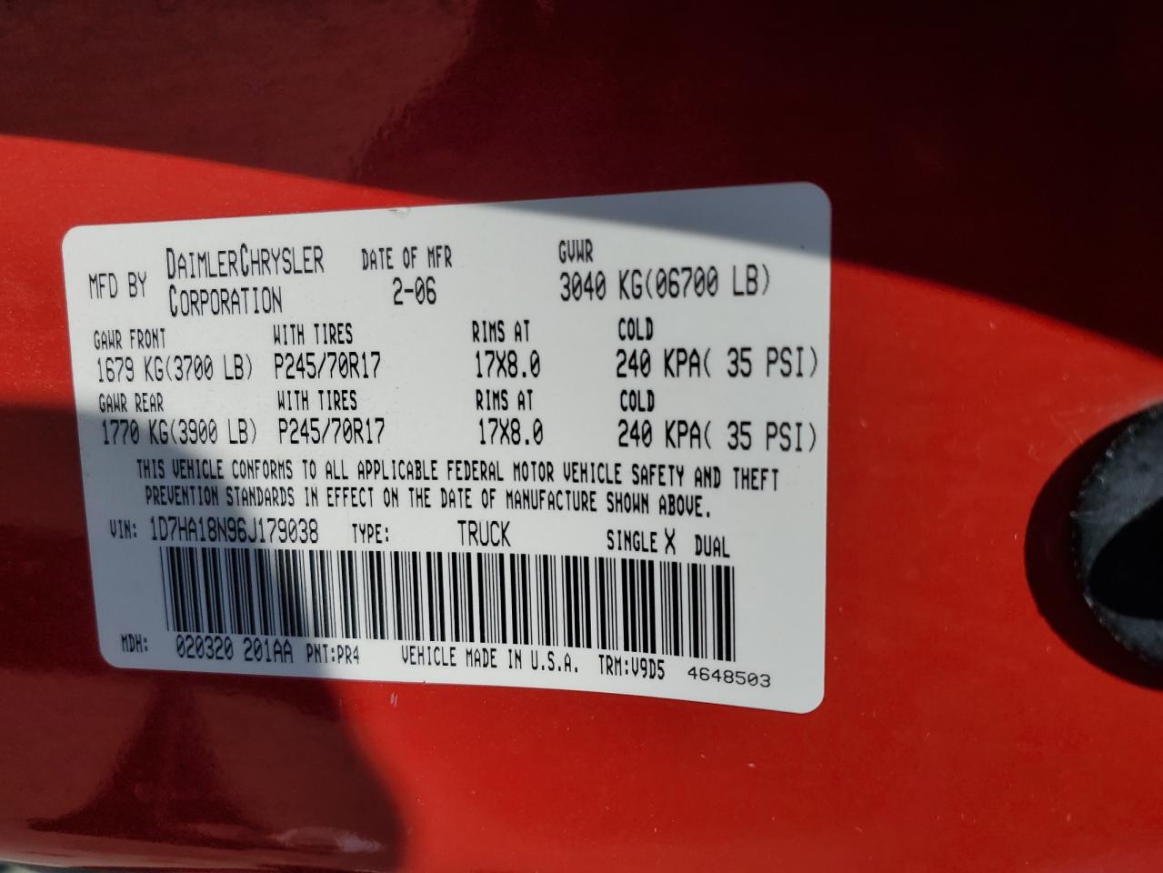 1D7HA18N96J179038 2006 Dodge Ram 1500 St