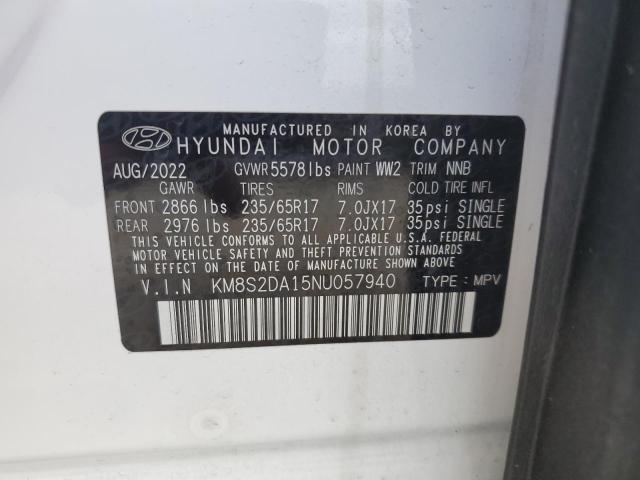 2022 Hyundai Santa Fe Blue VIN: KM8S2DA15NU057940 Lot: 61291384