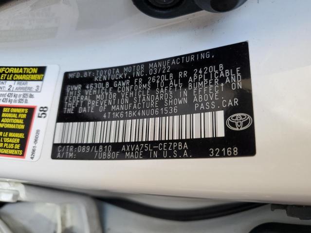 VIN 4T1K61BK4NU061536 2022 Toyota Camry, Xse no.12