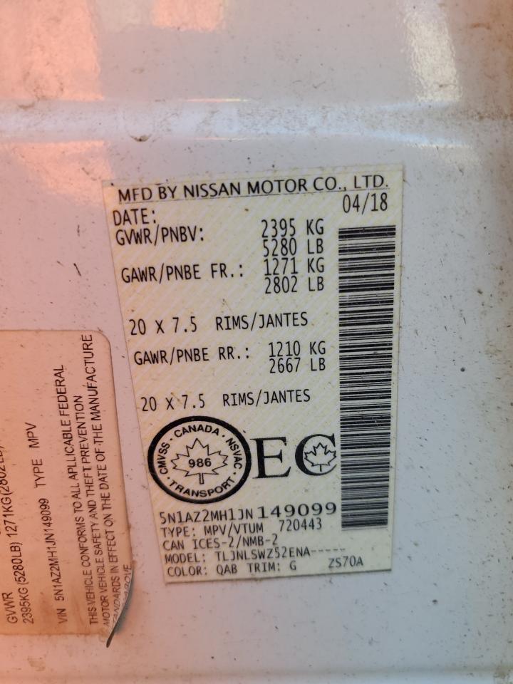 5N1AZ2MH1JN149099 2018 Nissan Murano S