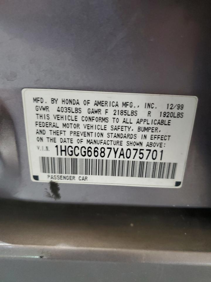 1HGCG6687YA075701 2000 Honda Accord Ex