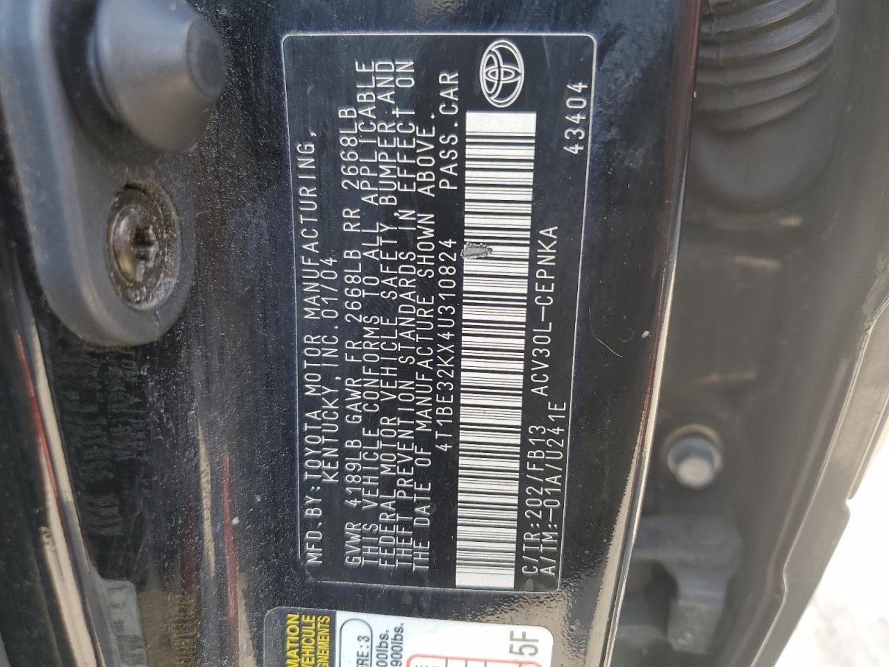 4T1BE32KX4U310824 2004 Toyota Camry Le