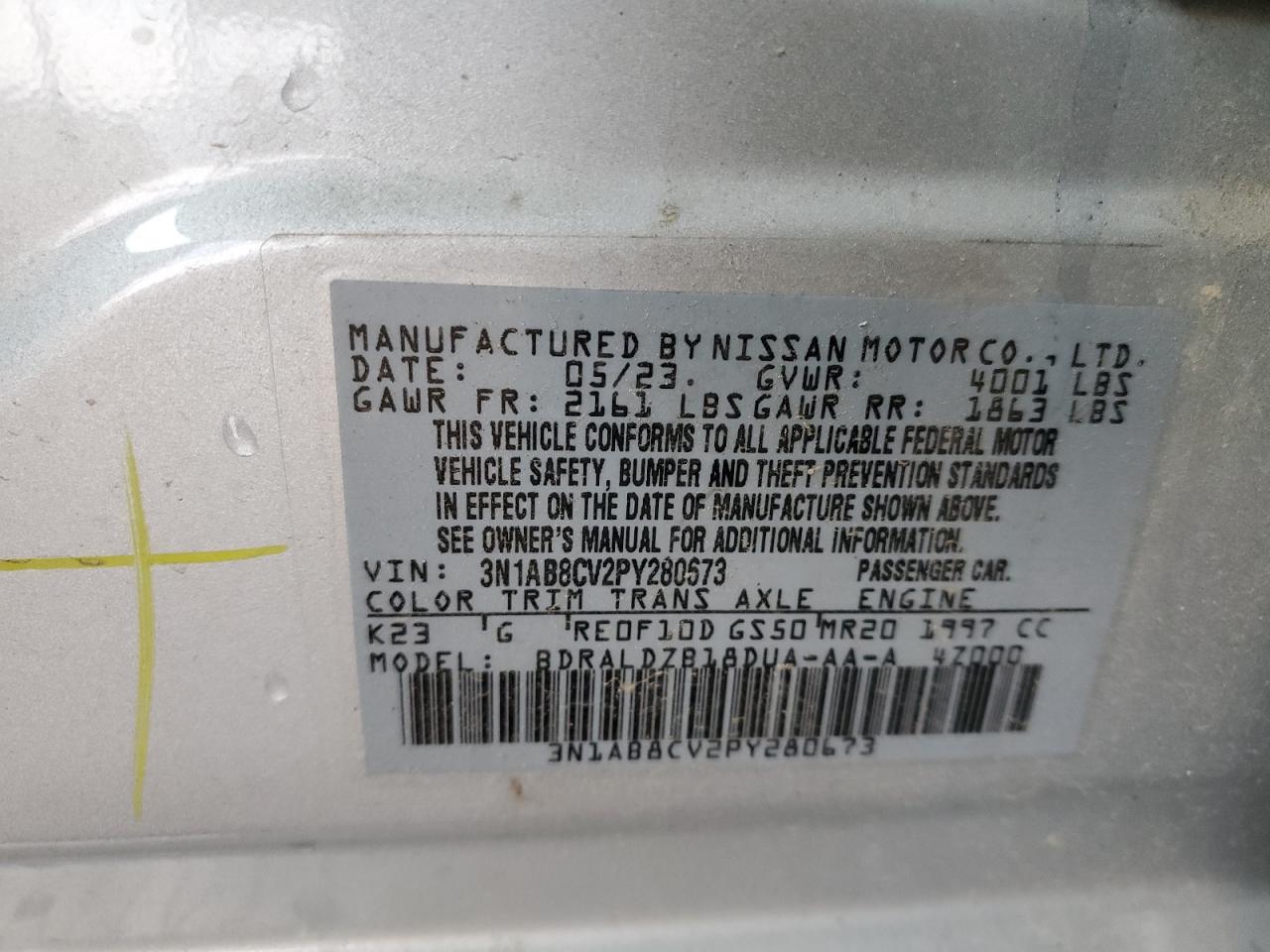 3N1AB8CV2PY280673 2023 Nissan Sentra Sv