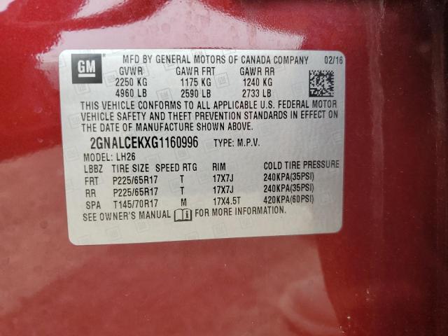 2016 CHEVROLET EQUINOX LT - 2GNALCEKXG1160996