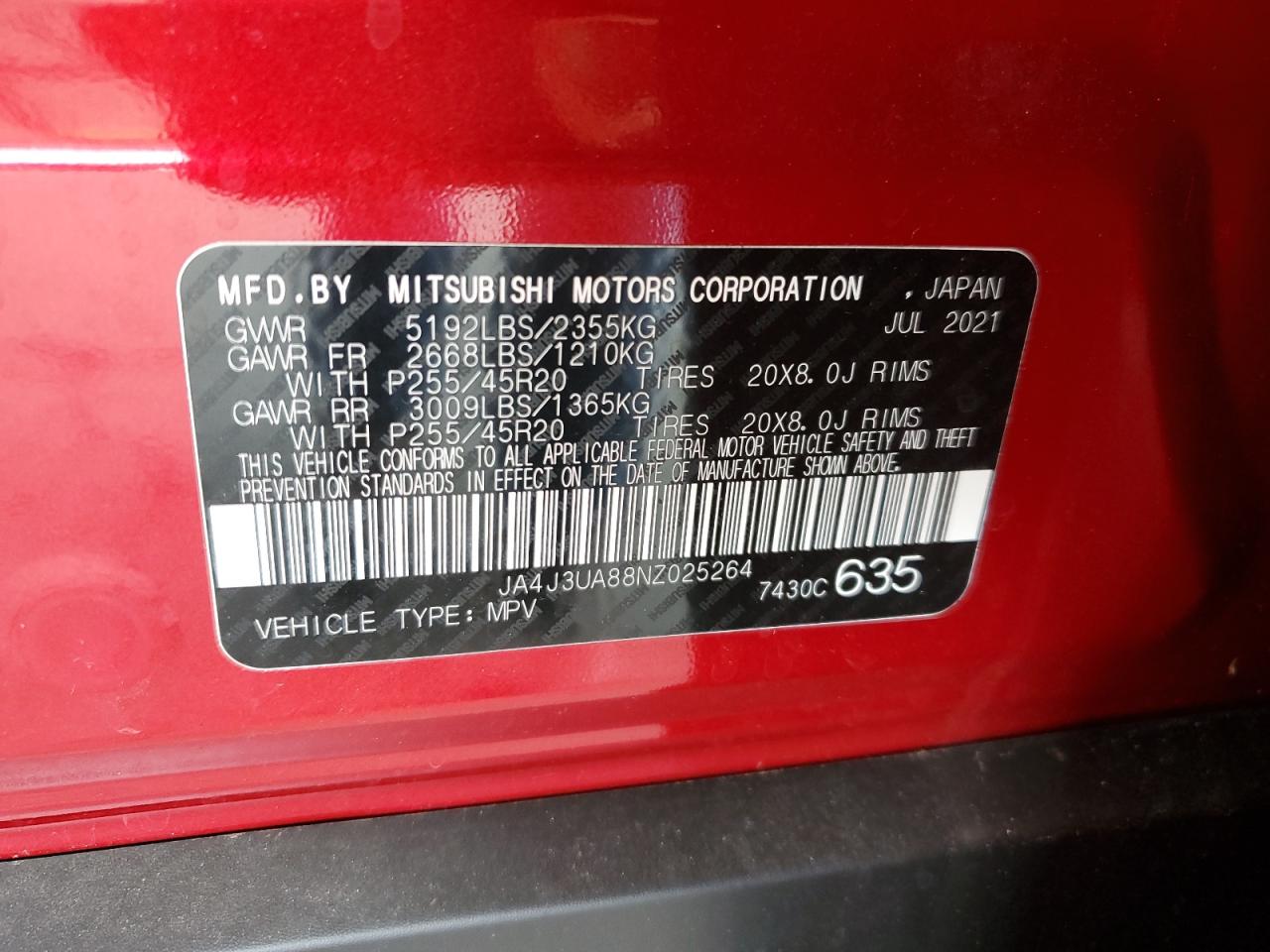 JA4J3UA88NZ025264 2022 Mitsubishi Outlander Se