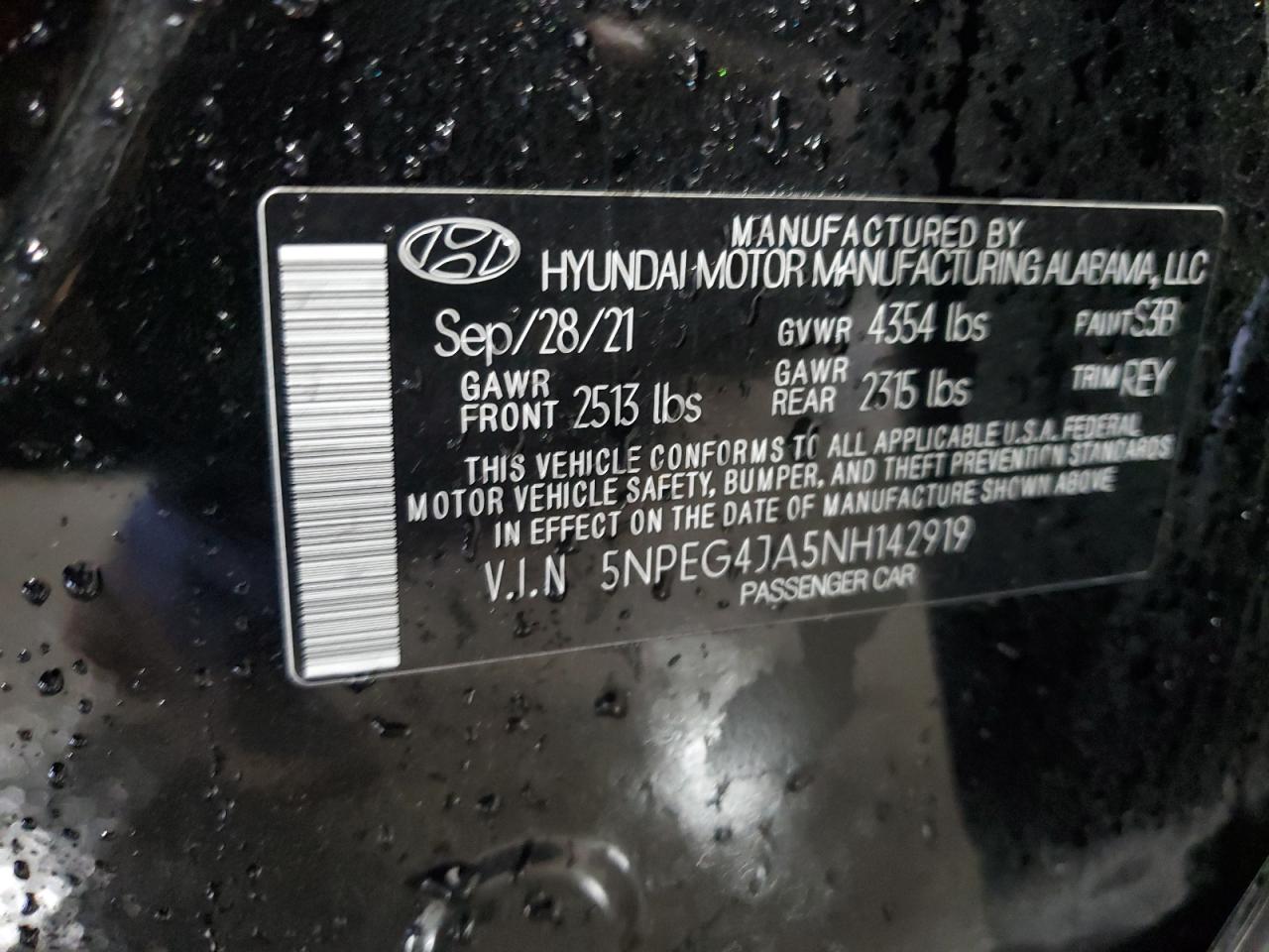 5NPEG4JA5NH142919 2022 Hyundai Sonata Se