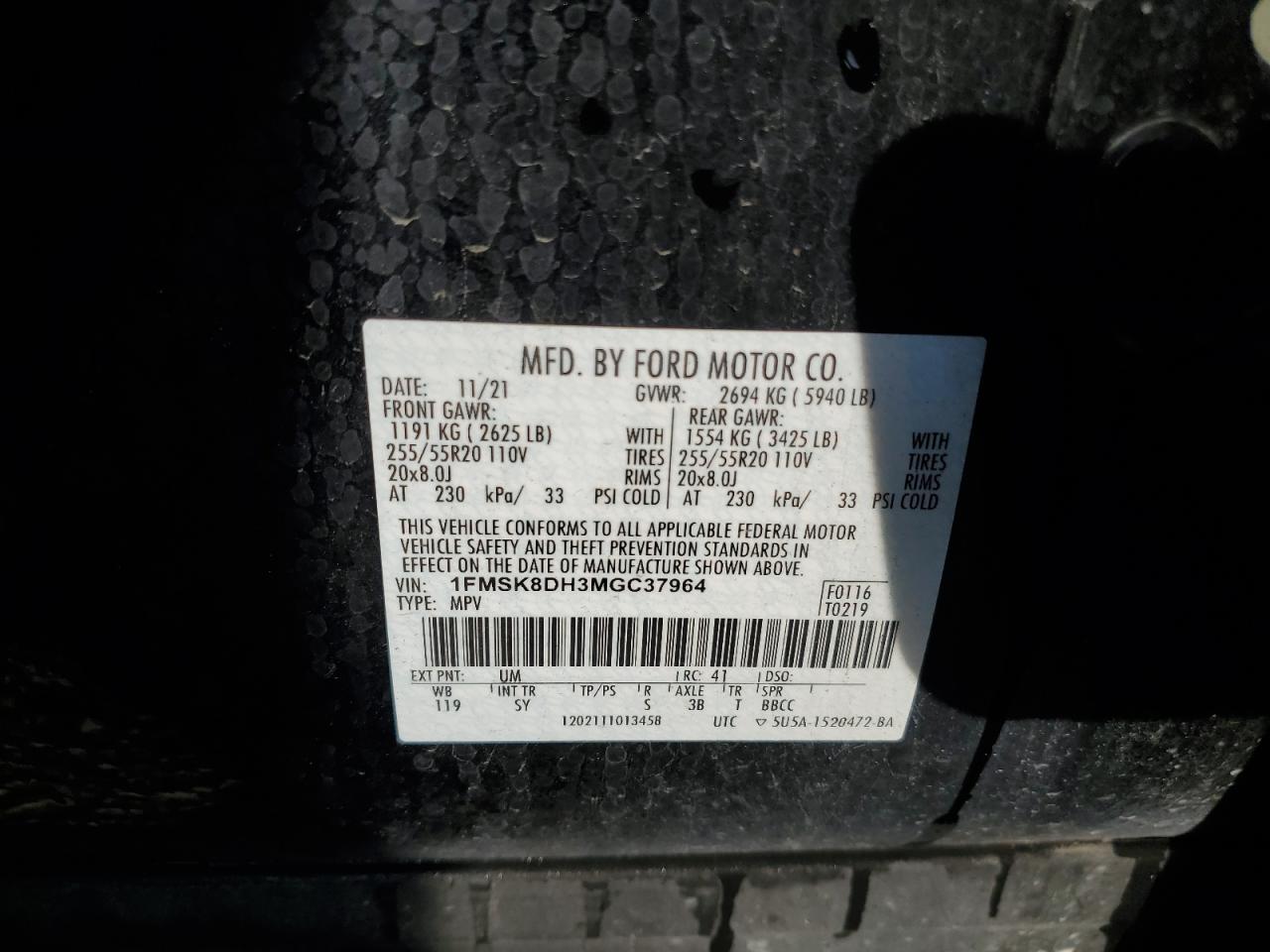 1FMSK8DH3MGC37964 2021 Ford Explorer Xlt