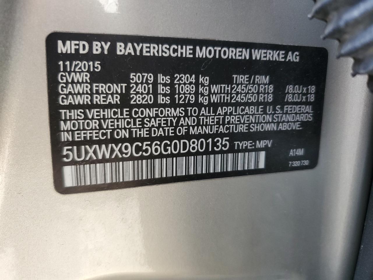 5UXWX9C56G0D80135 2016 BMW X3 xDrive28I