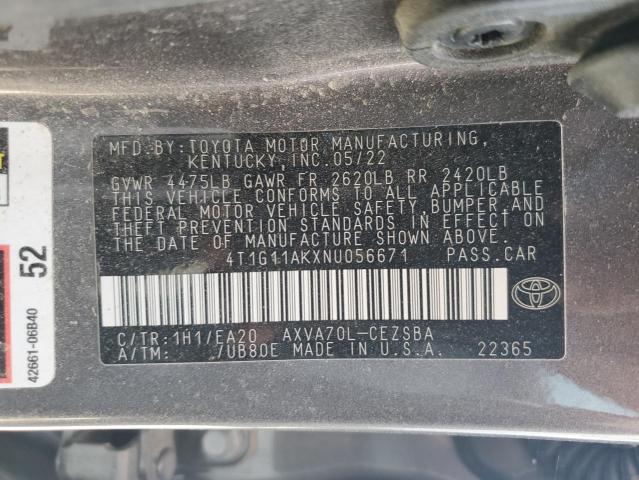 VIN 4T1G11AKXNU056671 2022 Toyota Camry, SE no.12