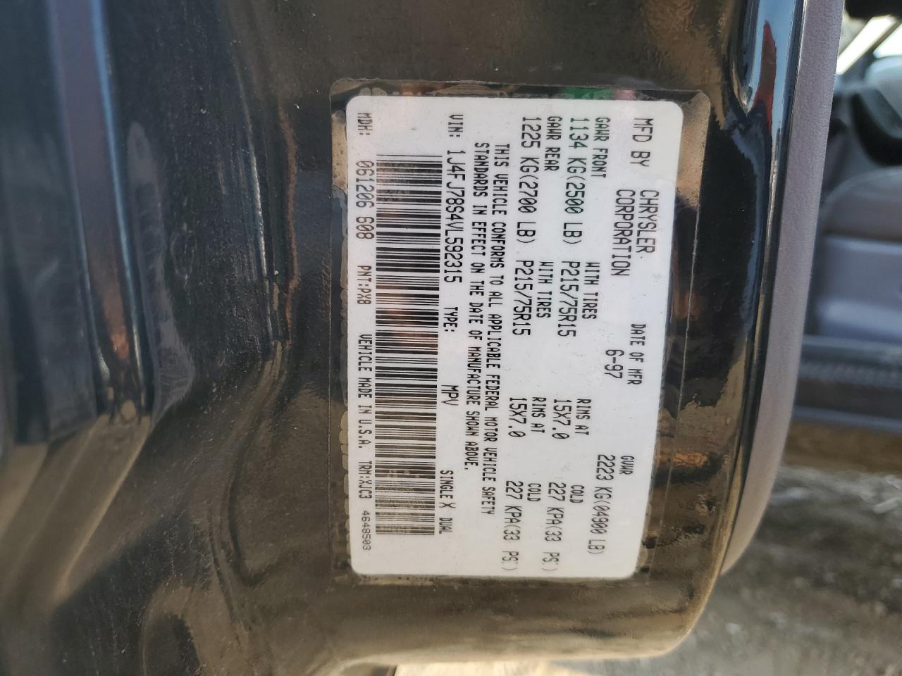 1J4FJ78S4VL592315 1997 Jeep Cherokee Country