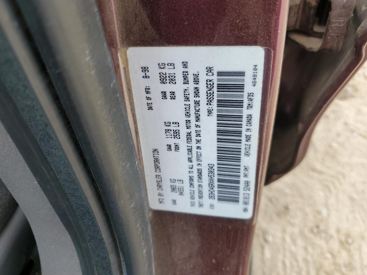 2B3HD46RXXH530343 1999 Dodge Intrepid