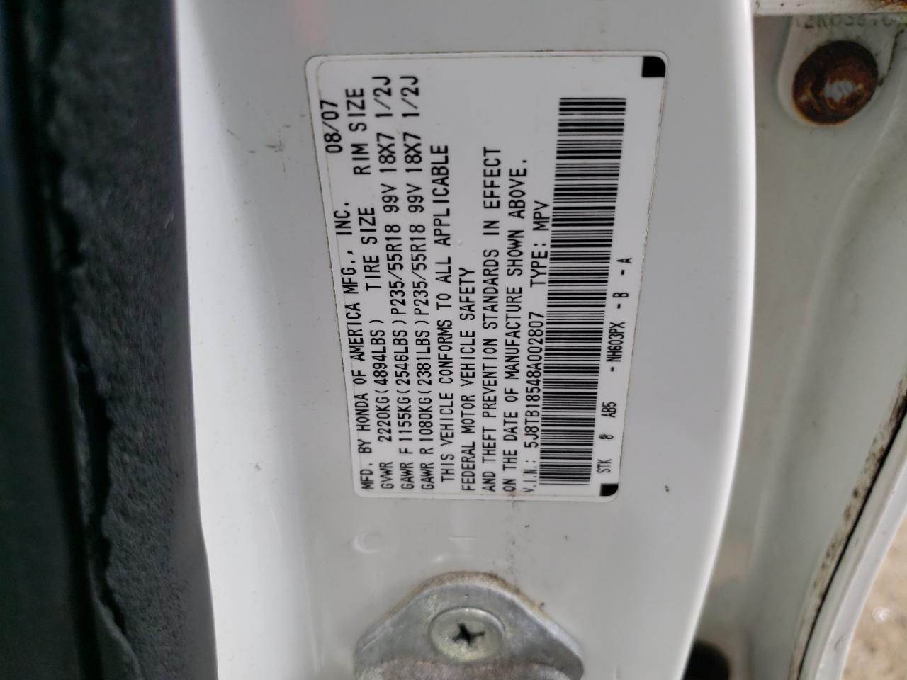 5J8TB18548A002807 2008 Acura Rdx Technology