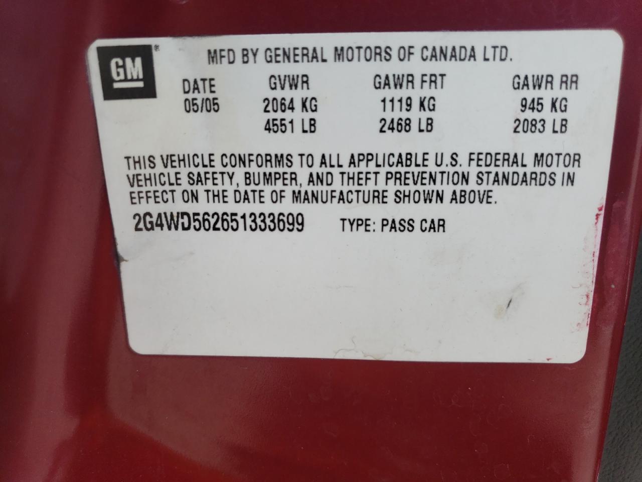 2G4WD562651333699 2005 Buick Lacrosse Cxl