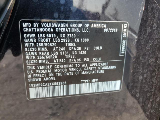 2019 VOLKSWAGEN ATLAS SEL - 1V2MR2CA2KC593965