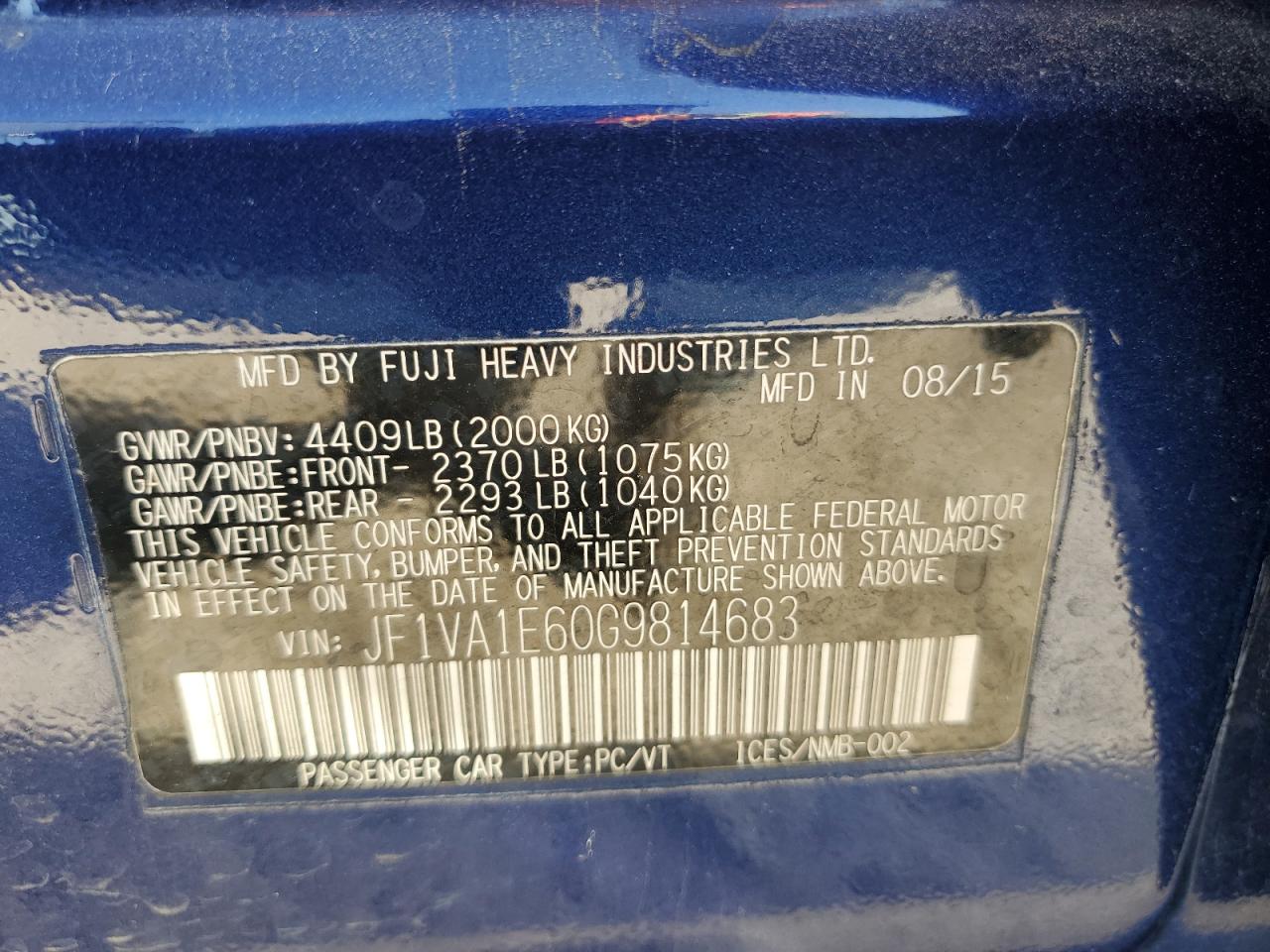 JF1VA1E60G9814683 2016 Subaru Wrx Premium