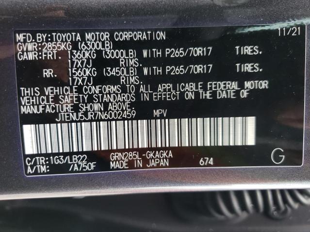 2022 TOYOTA 4RUNNER SR - JTENU5JR7N6002459