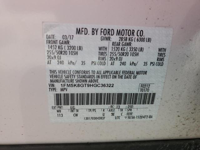 2017 FORD EXPLORER S - 1FM5K8GT9HGC36322