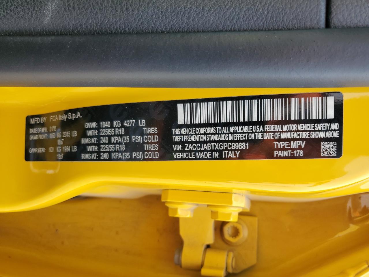 ZACCJABTXGPC99881 2016 Jeep Renegade Latitude