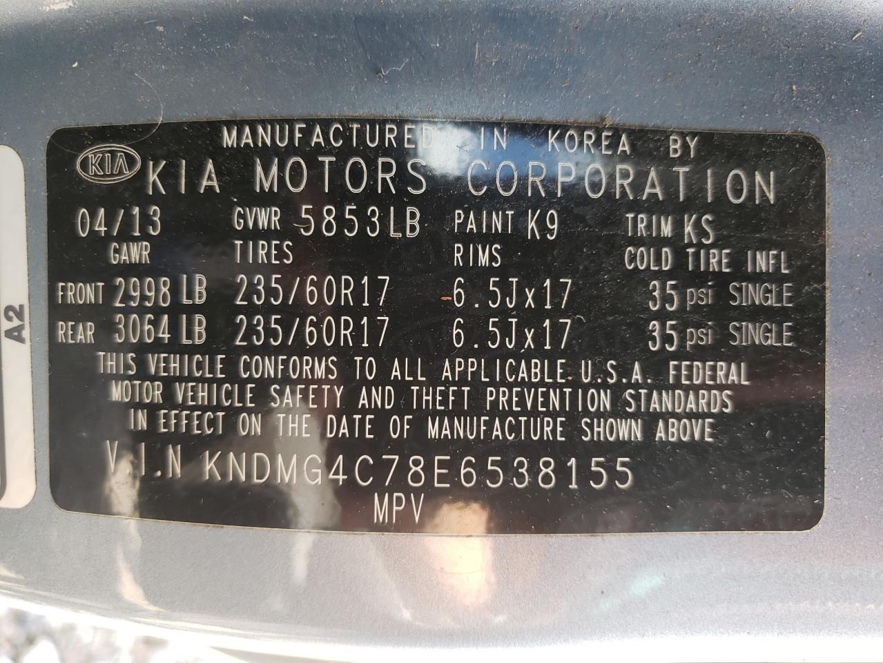 2014 Kia Sedona Lx vin: KNDMG4C78E6538155