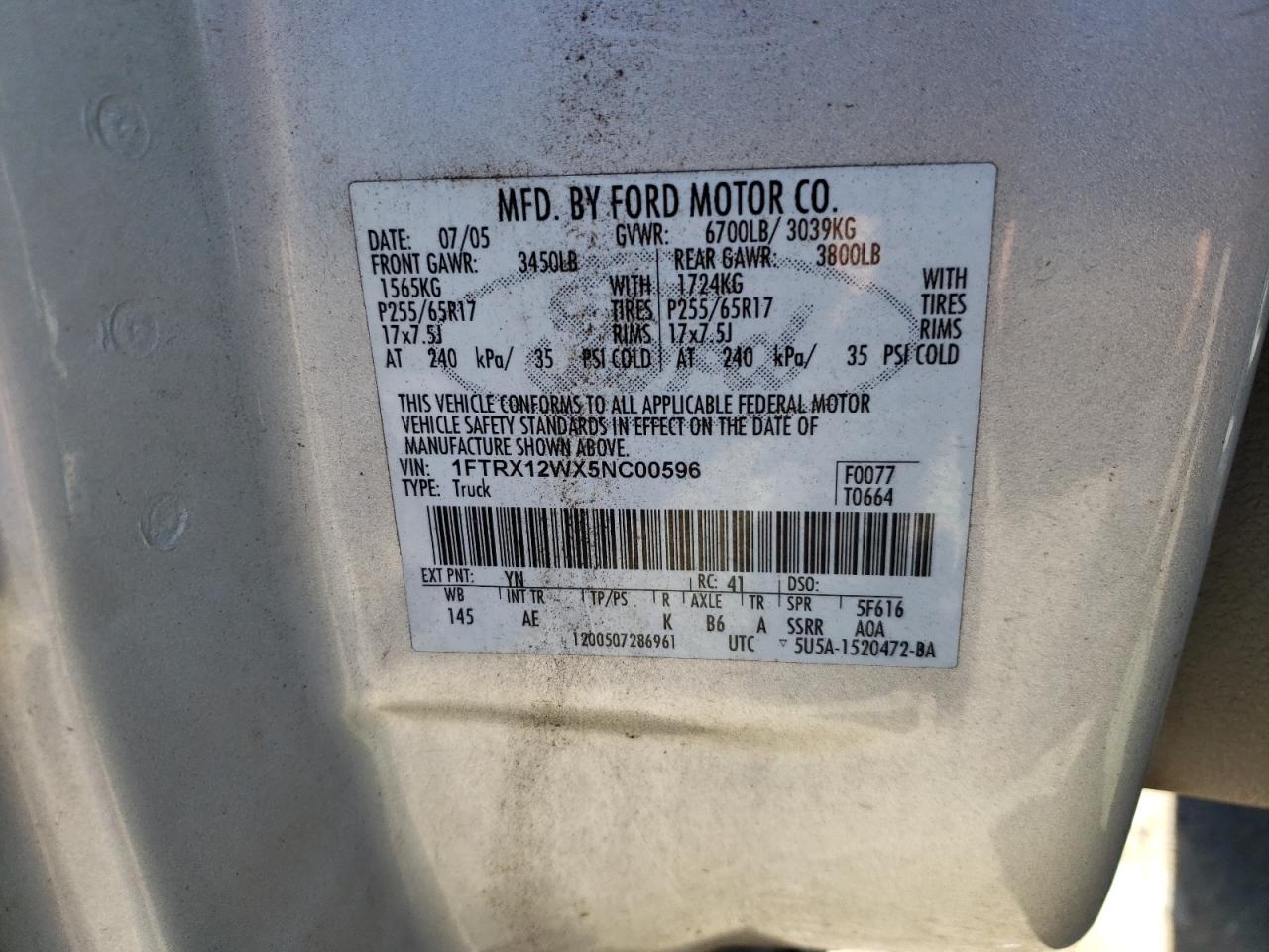 1FTRX12WX5NC00596 2005 Ford F150