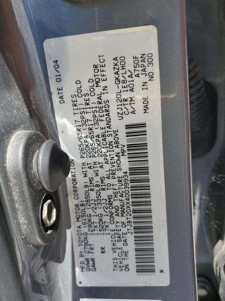 JTJBT20XX40039934 2004 Lexus Gx 470