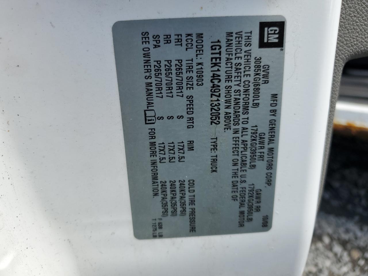 1GTEK14C49Z132052 2009 GMC Sierra K1500