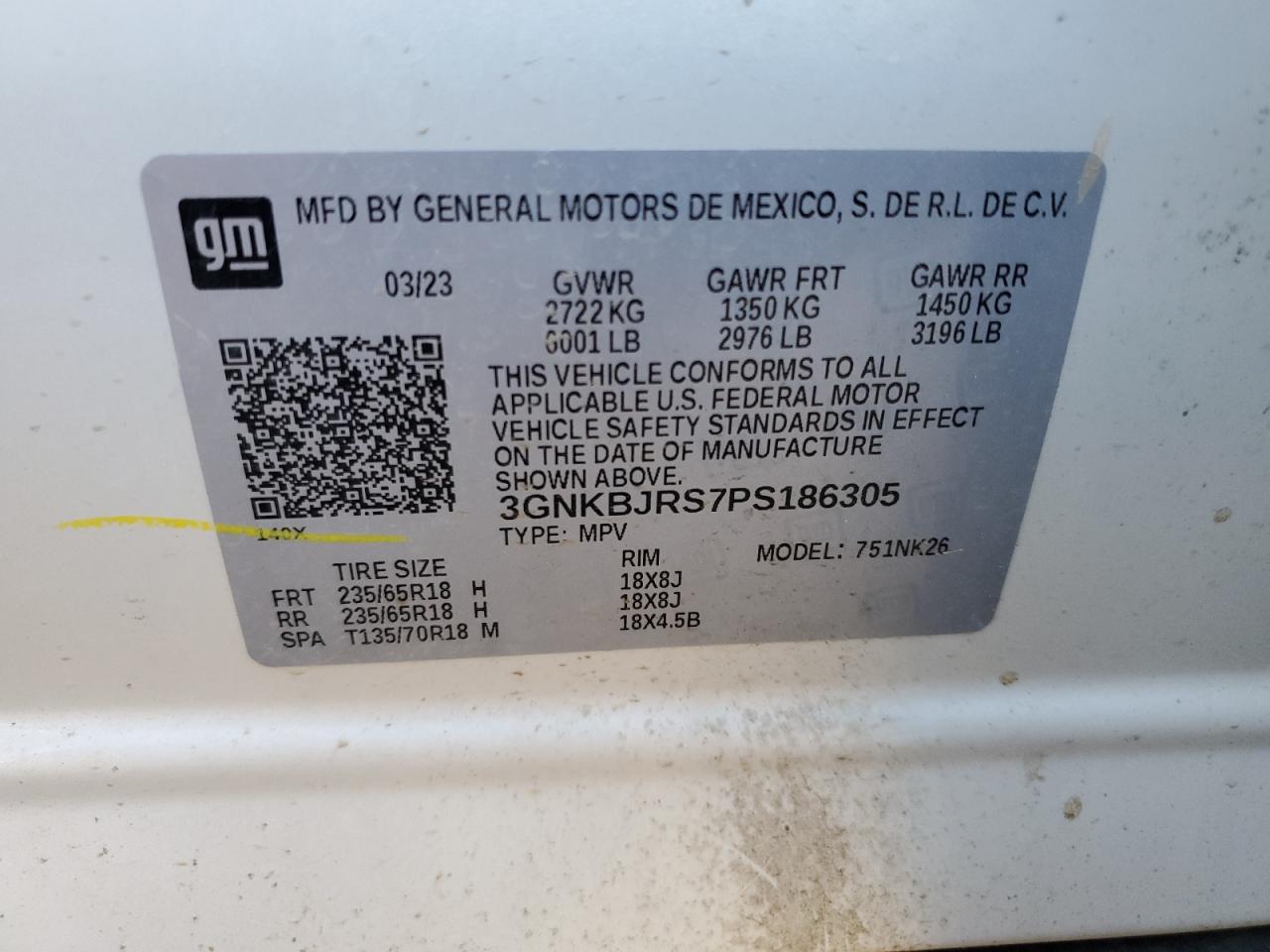 3GNKBJRS7PS186305 2023 Chevrolet Blazer 3Lt