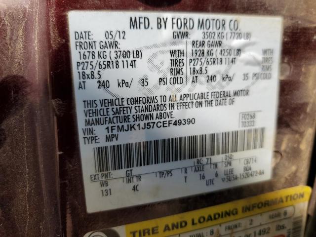 2012 Ford Expedition El Xlt VIN: 1FMJK1J57CEF49390 Lot: 59317924