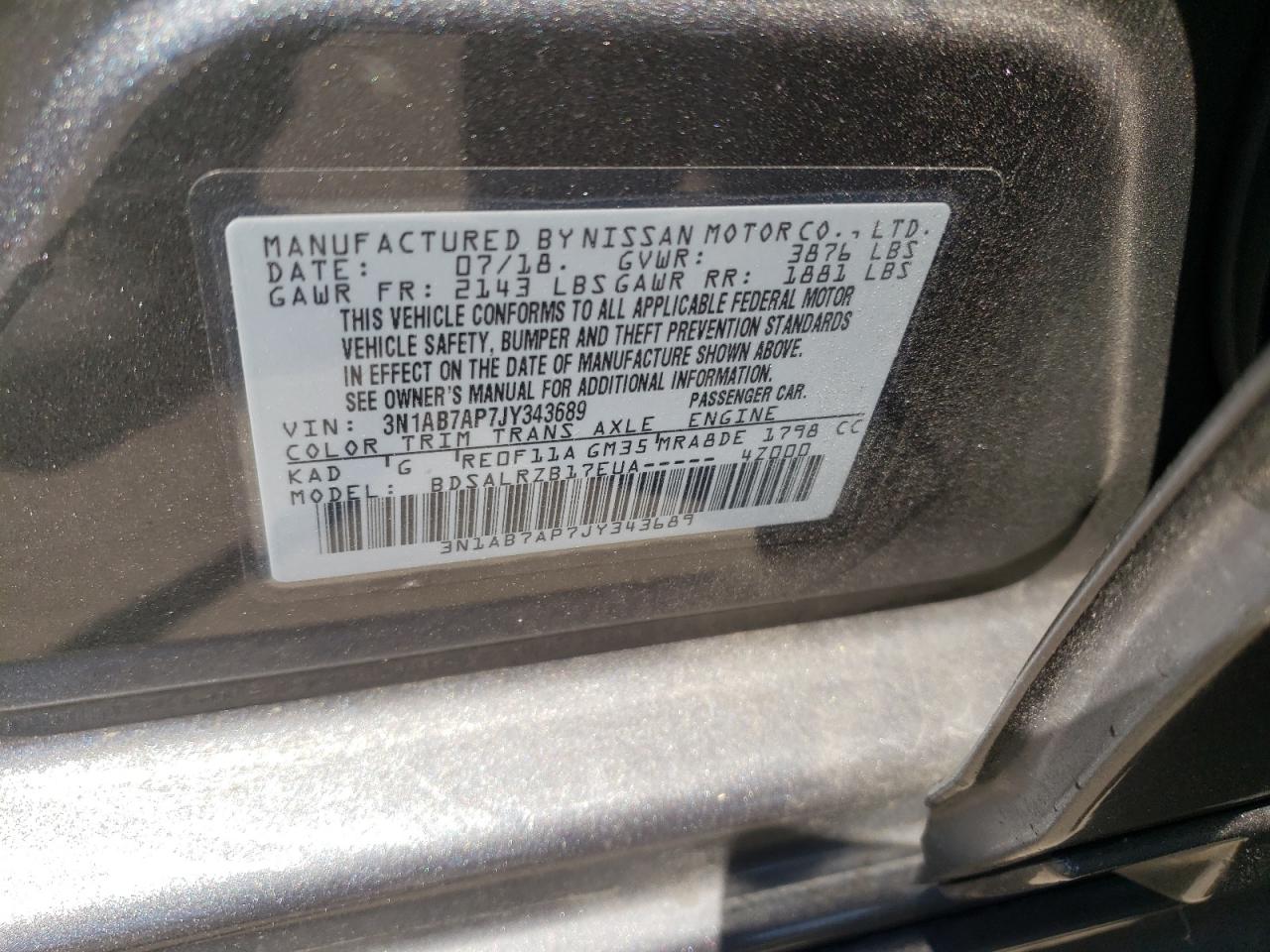3N1AB7AP7JY343689 2018 Nissan Sentra S