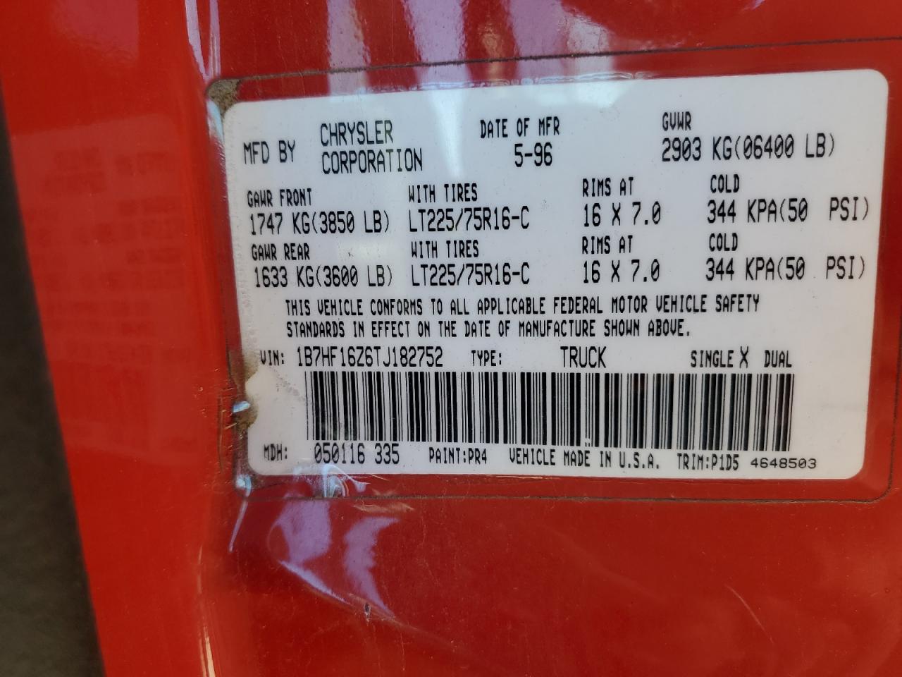 1B7HF16Z6TJ182752 1996 Dodge Ram 1500