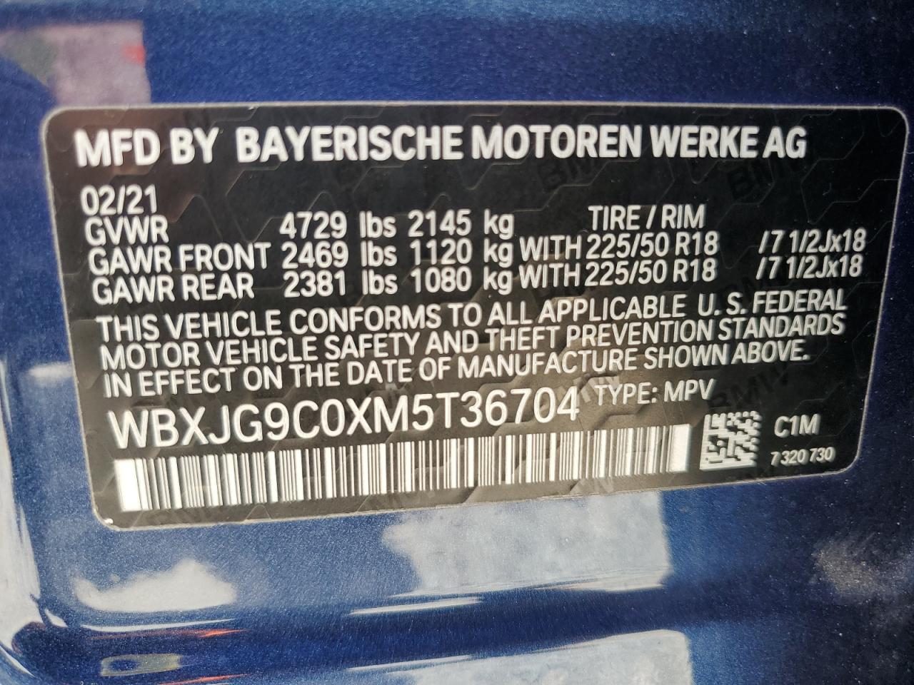 WBXJG9C0XM5T36704 2021 BMW X1 xDrive28I