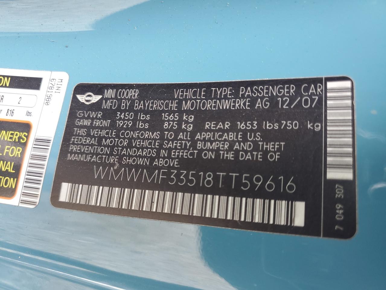 WMWMF33518TT59616 2008 Mini Cooper