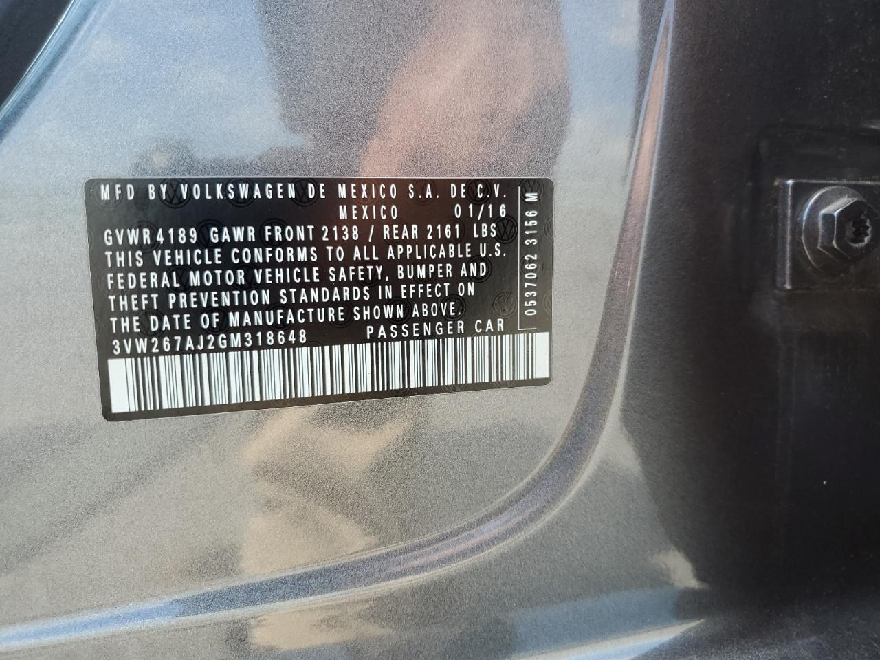 3VW267AJ2GM318648 2016 Volkswagen Jetta S