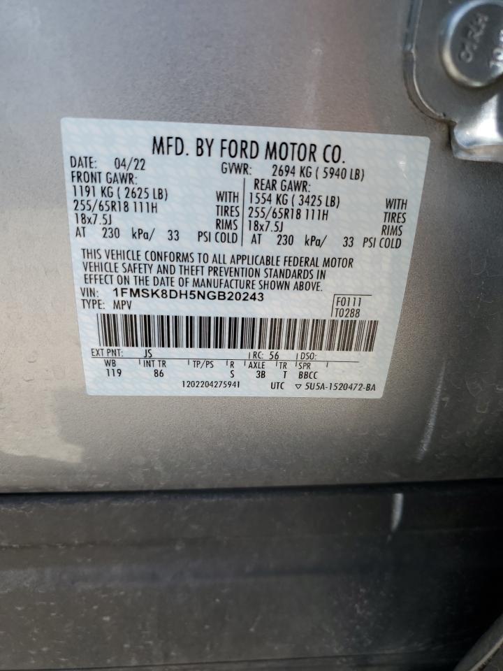 1FMSK8DH5NGB20243 2022 Ford Explorer Xlt