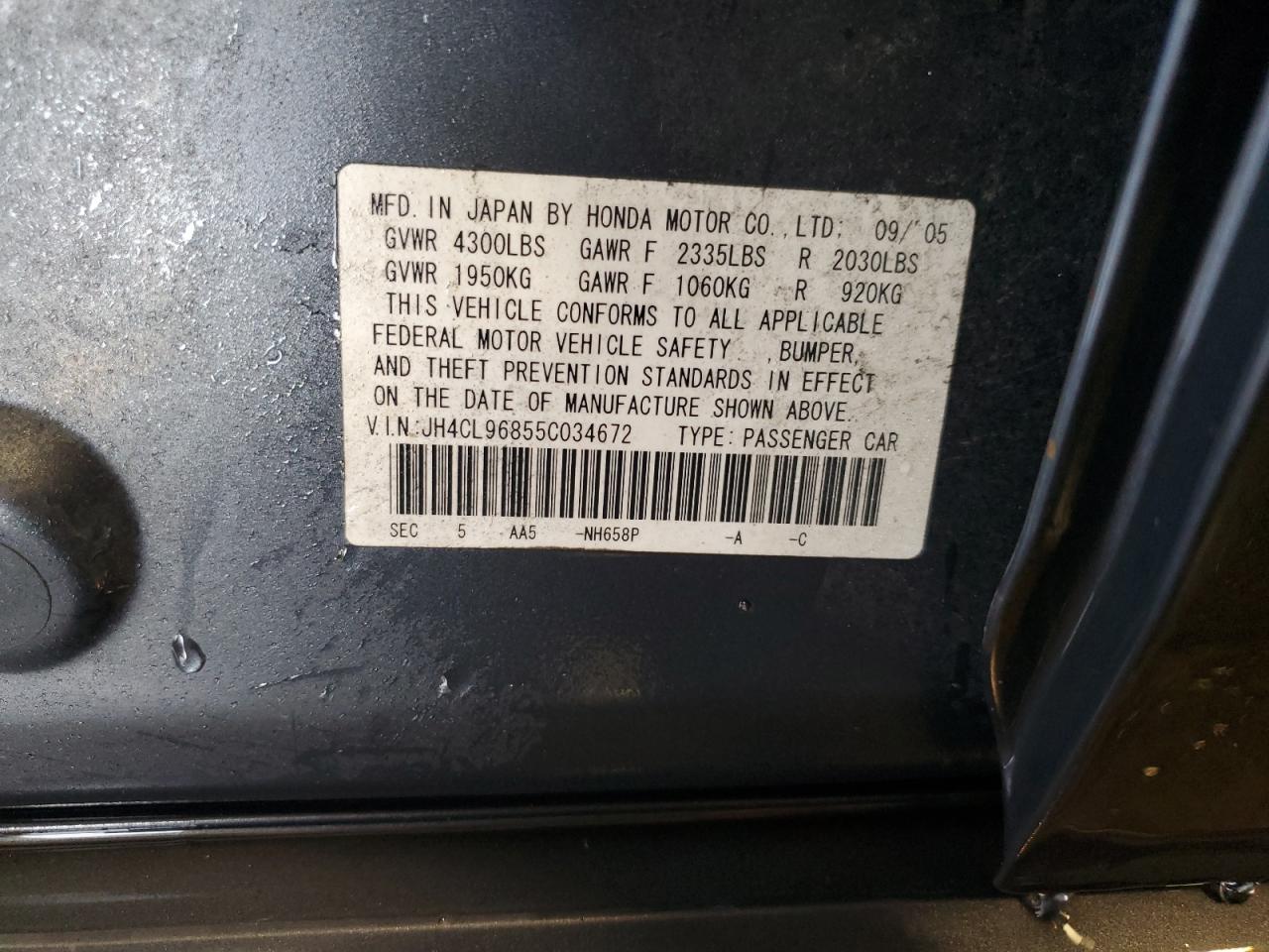 JH4CL96855C034672 2005 Acura Tsx