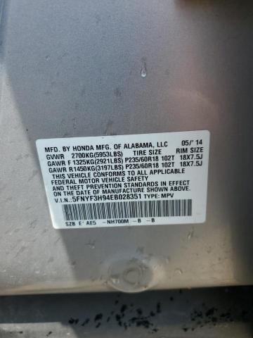 2014 Honda Pilot Touring VIN: 5FNYF3H94EB028351 Lot: 61267314