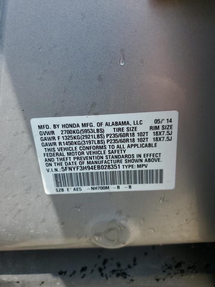 5FNYF3H94EB028351 2014 Honda Pilot Touring