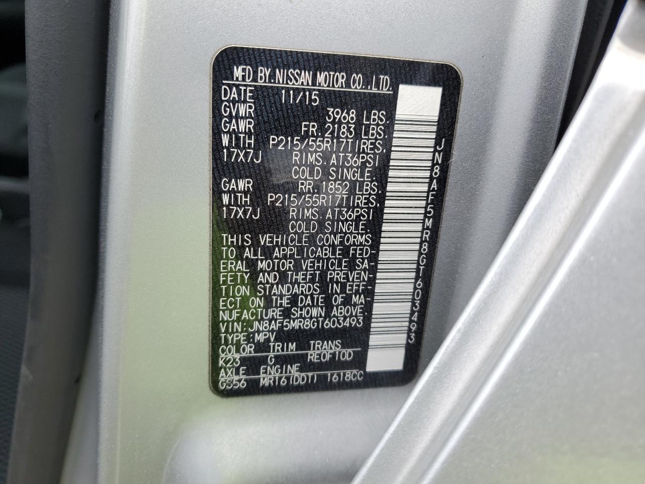 JN8AF5MR8GT603493 2016 Nissan Juke S