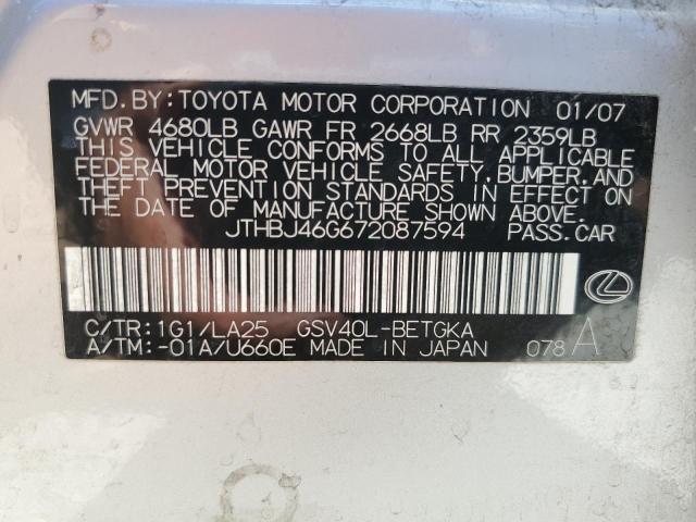 2007 Lexus Es 350 VIN: JTHBJ46G672087594 Lot: 61725164