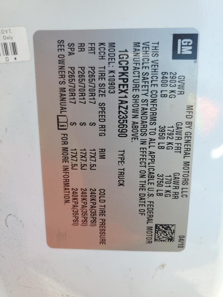 1GCPKPEX1AZ235690 2010 Chevrolet Silverado K1500