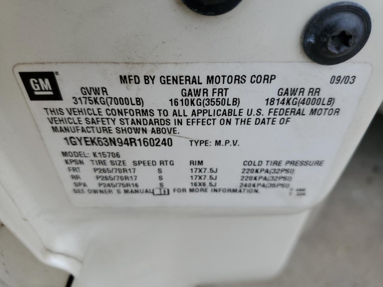 1GYEK63N94R160240 2004 Cadillac Escalade Luxury