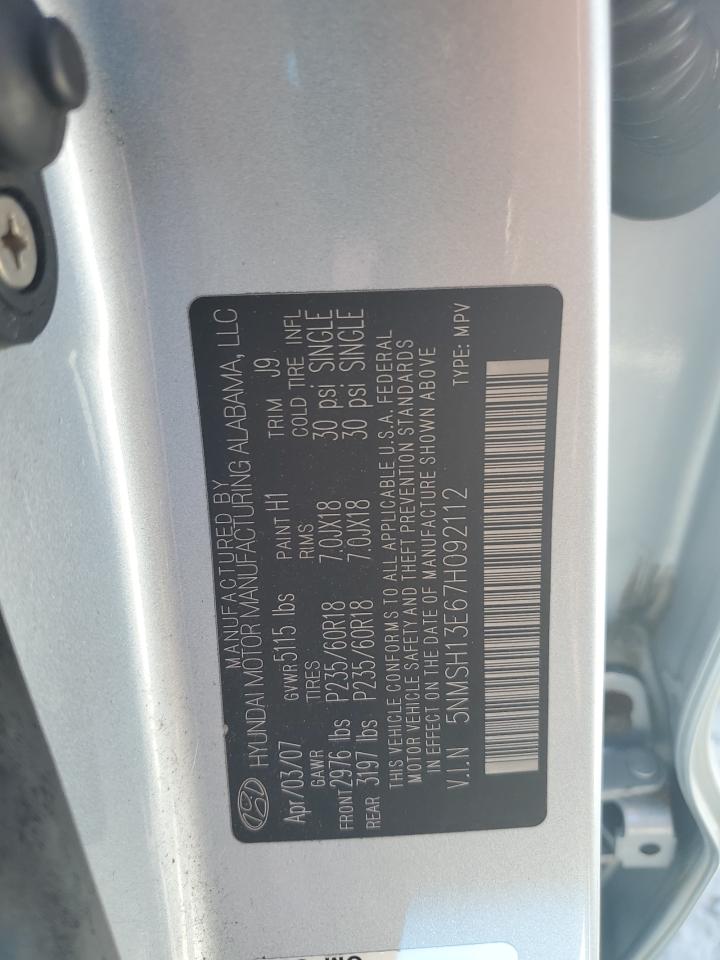 5NMSH13E67H092112 2007 Hyundai Santa Fe Se