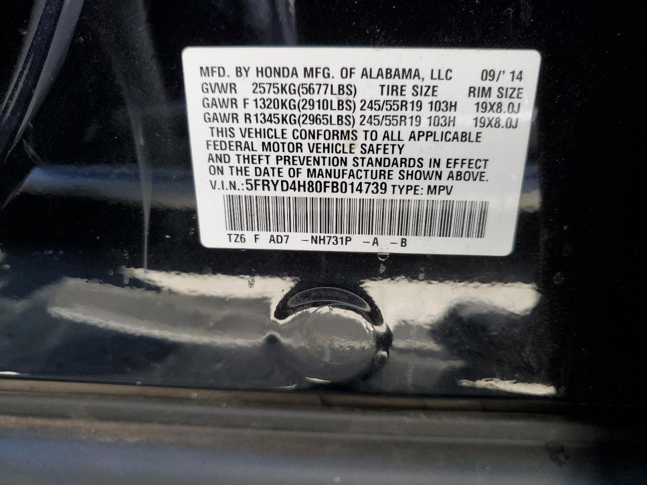 5FRYD4H80FB014739 2015 Acura Mdx Advance