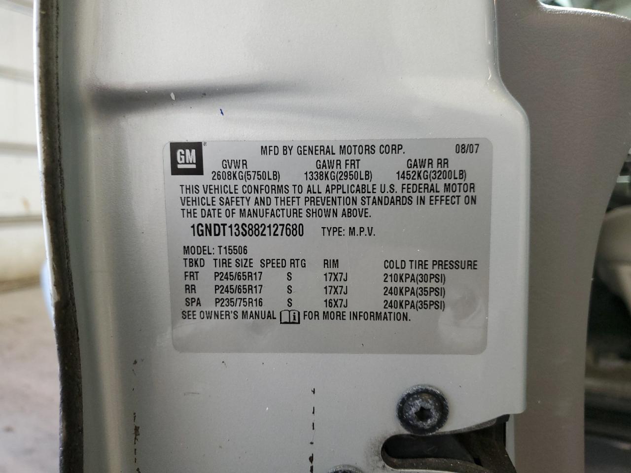 1GNDT13S882127680 2008 Chevrolet Trailblazer Ls