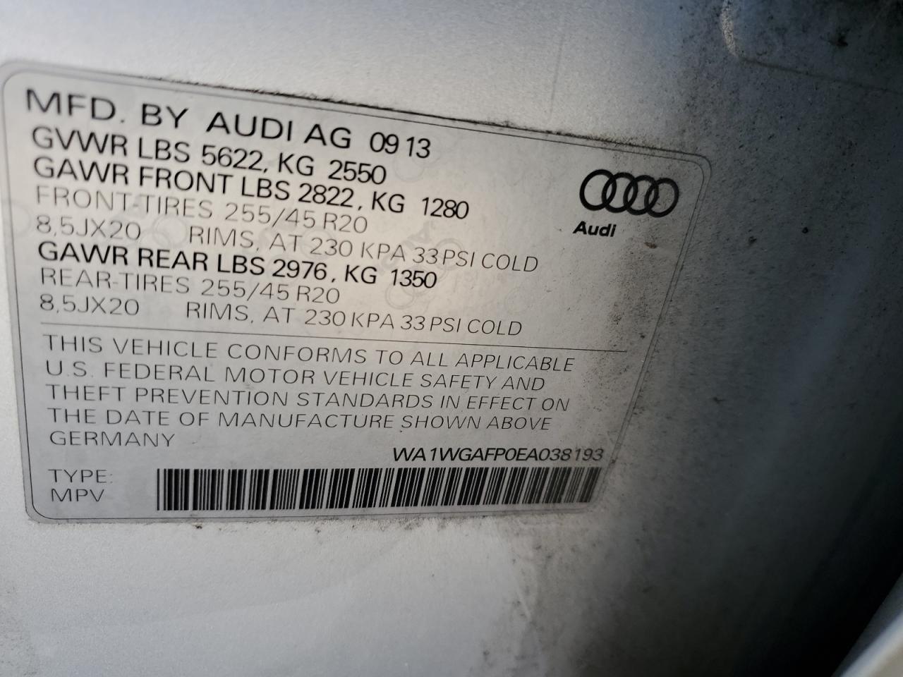 WA1WGAFP0EA038193 2014 Audi Q5 Prestige