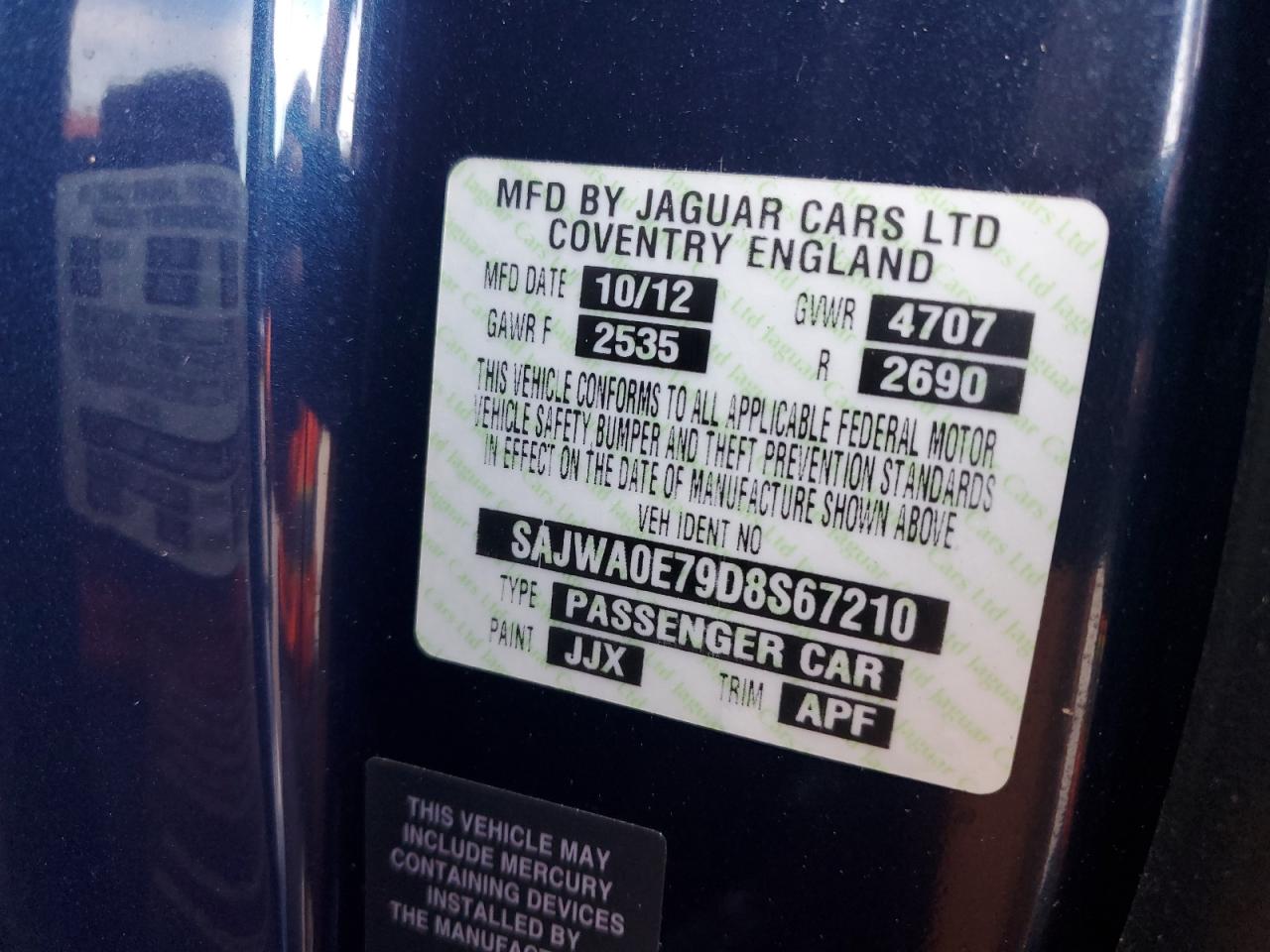 SAJWA0E79D8S67210 2013 Jaguar Xf